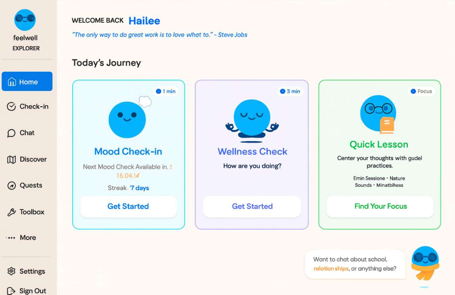 FeelWell student dashboard