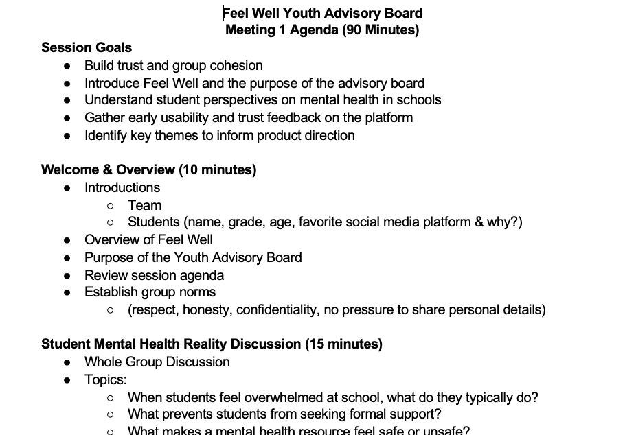 Youth Advisory Board Meeting 1 facilitation agenda