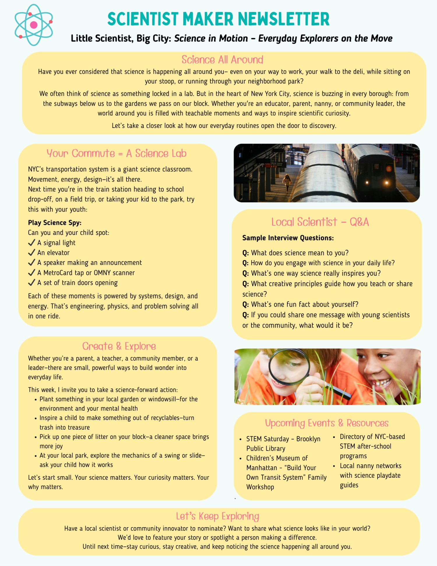 Scientist Maker newsletter concept prototype