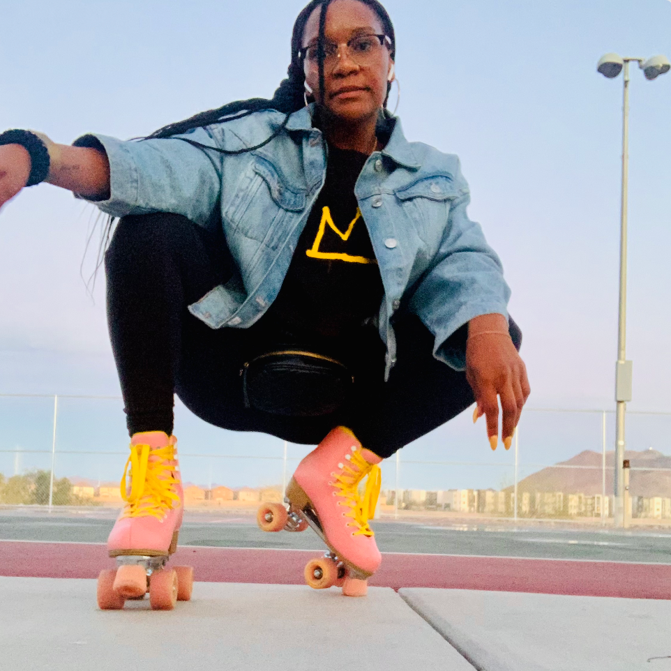 Precious Elam on roller skates