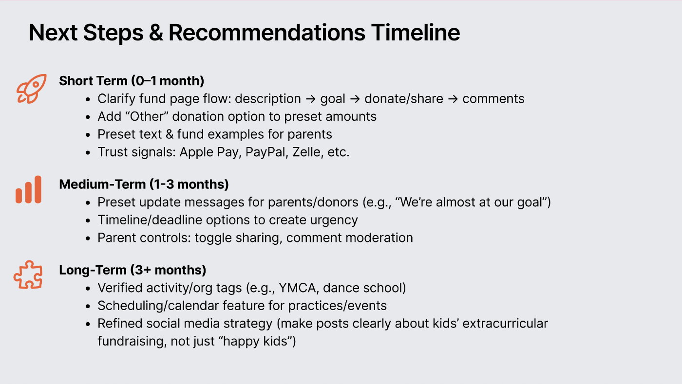 Next Steps and Recommendations Timeline slide