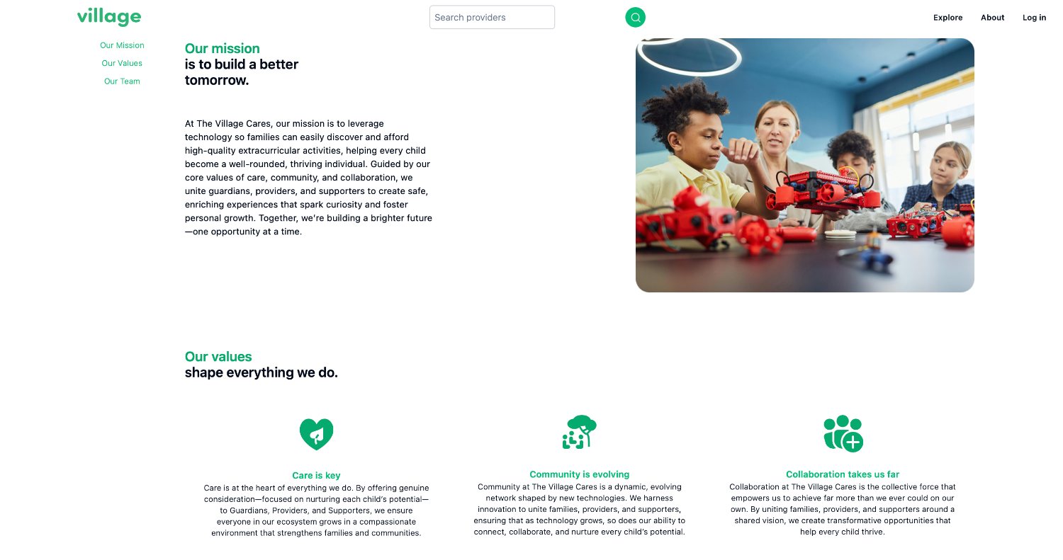The Village Cares mission and values page