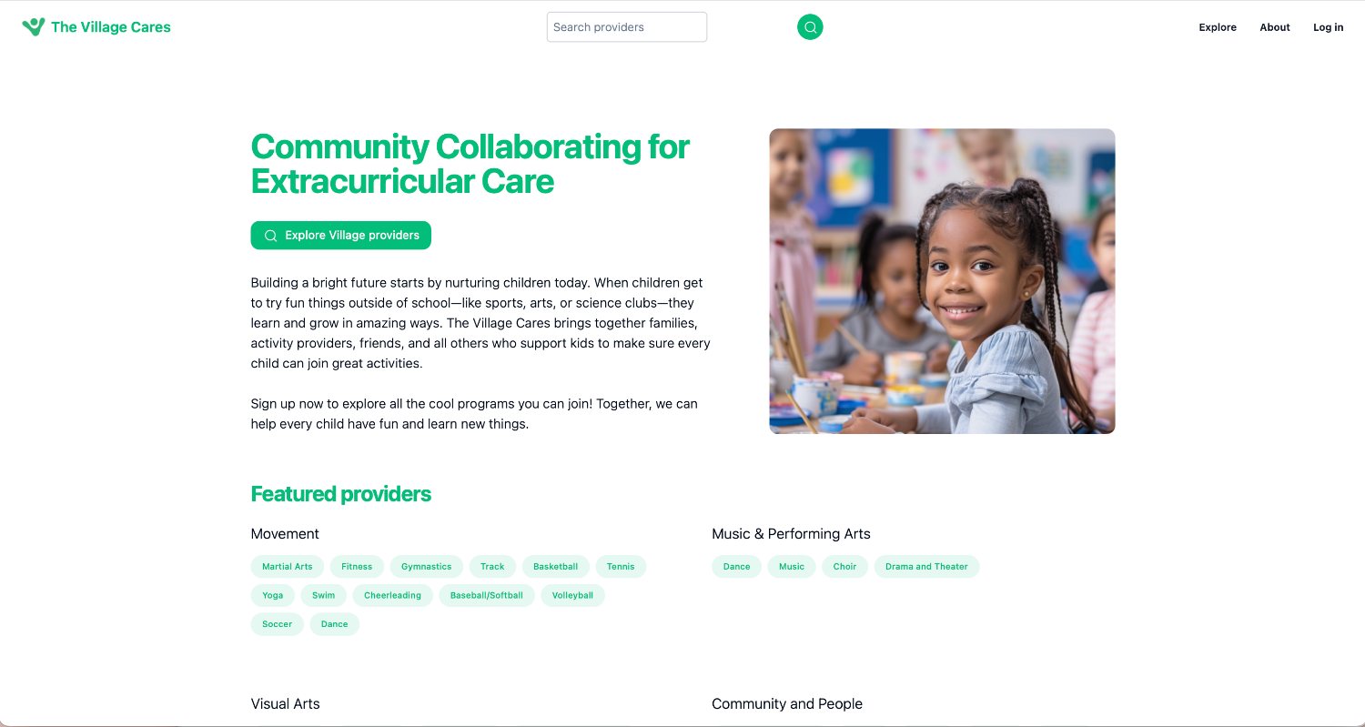 The Village Cares homepage