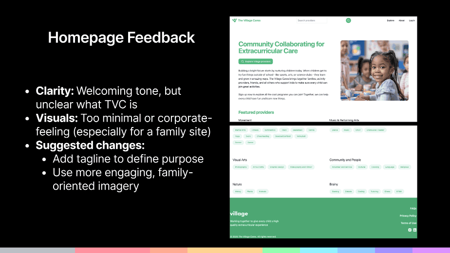 Homepage feedback slide