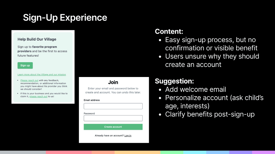 Sign-up experience slide